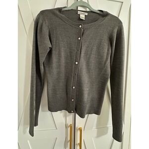 CB Design Women's Gray Knit Button-Front Cardigan Sweater Crew Neck M